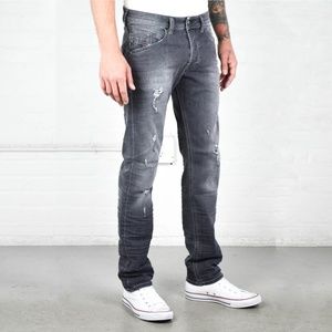Diesel Belther 32 x 30 Stretch Slim-Tapered Distressed Mens Jeans Gray 0673P